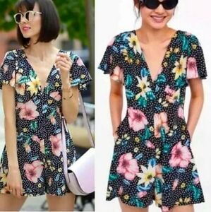 Zara Black Polka Dot Floral Playsuit Romper